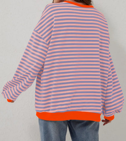 Women's Oversized Striped Color Block Sweatshirt