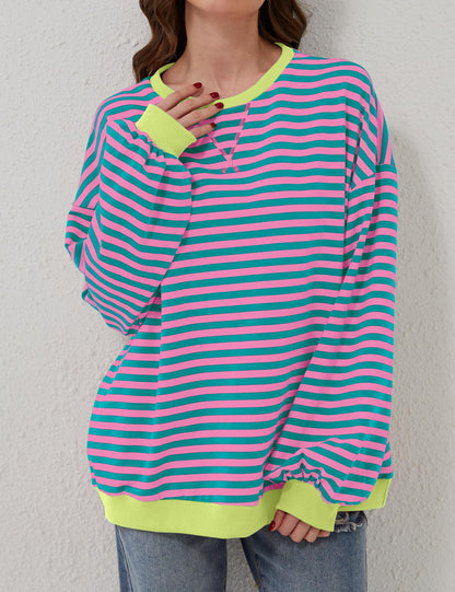 Women's Oversized Striped Color Block Sweatshirt
