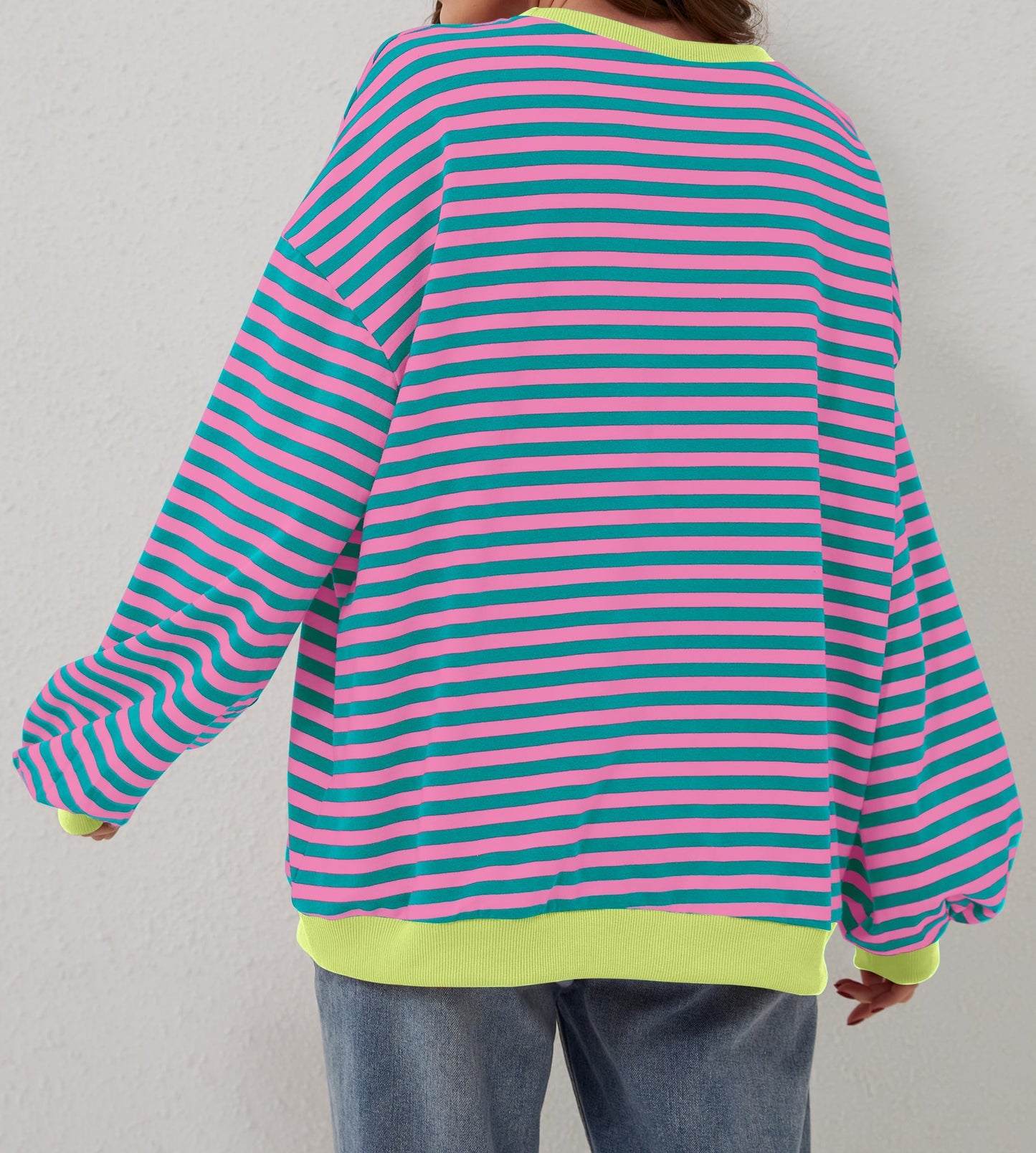 Women's Oversized Striped Color Block Sweatshirt