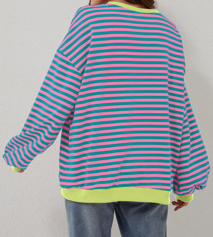 Women's Oversized Striped Color Block Sweatshirt