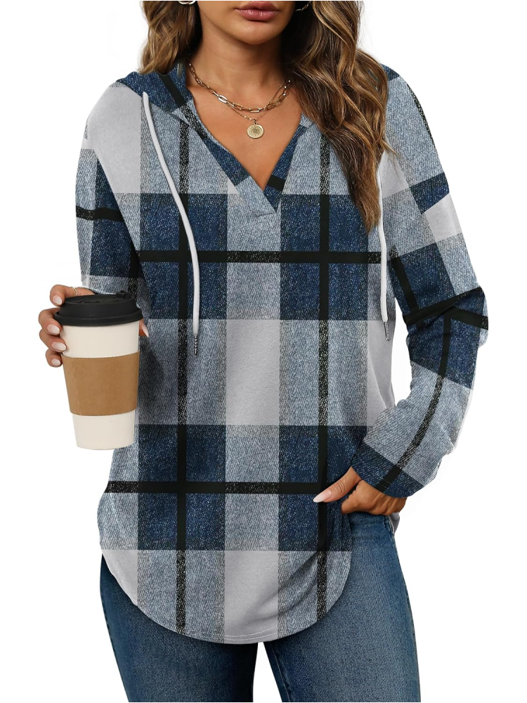 Women's Long Sleeve Plaid Oversized Hoodies
