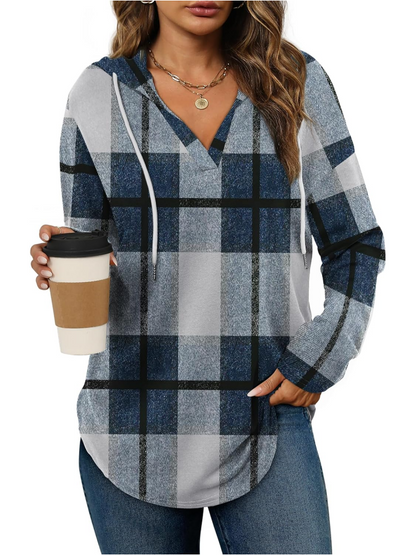 Women's Long Sleeve Plaid Oversized Hoodies