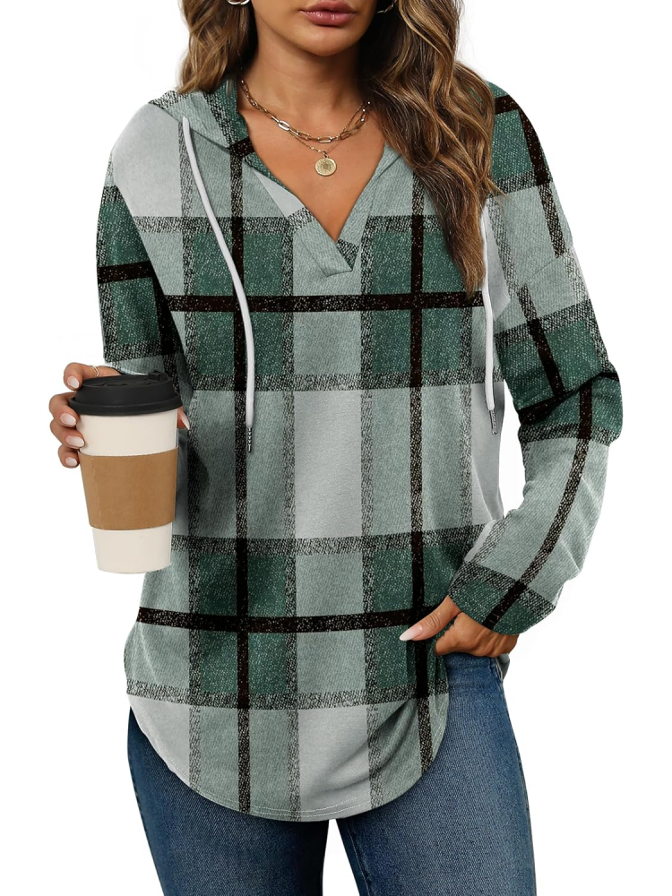 Women's Long Sleeve Plaid Oversized Hoodies