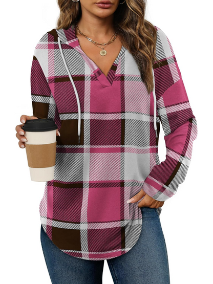 Women's Long Sleeve Plaid Oversized Hoodies