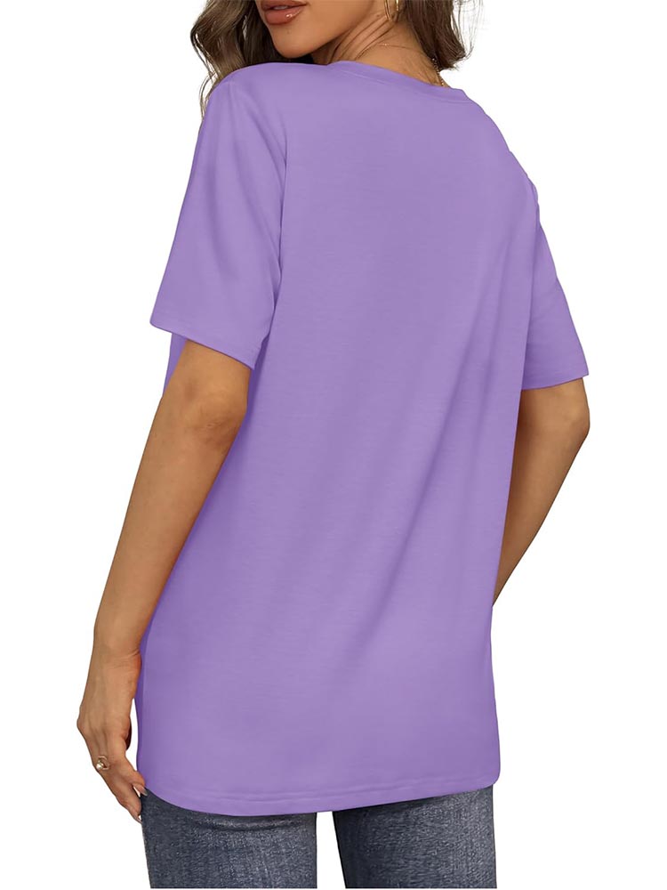 2026 Women's Solid Color V-Neck Loose Short Sleeve T-Shirt Top