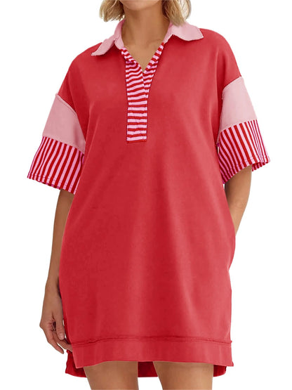 Women's Colorblock Patchwork Short Sleeve T Shirt Dress
