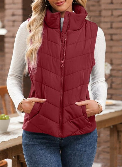 Womens Sleeveless Zip Up Outerwear Stand Collar Quilted Puffer Vest(buy 2 free shipping)