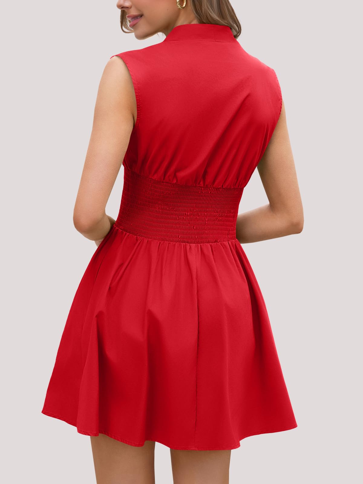 Women's Zip Front V Neck Sleeveless Tank Mini Dress with Pockets