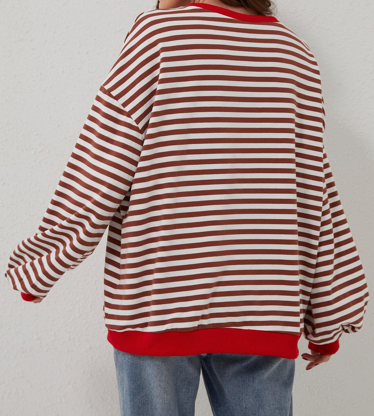 Women's Oversized Striped Color Block Sweatshirt