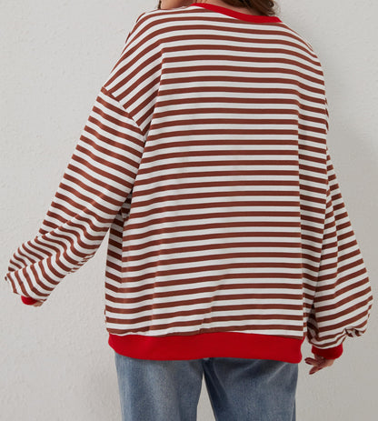 Women's Oversized Striped Color Block Sweatshirt