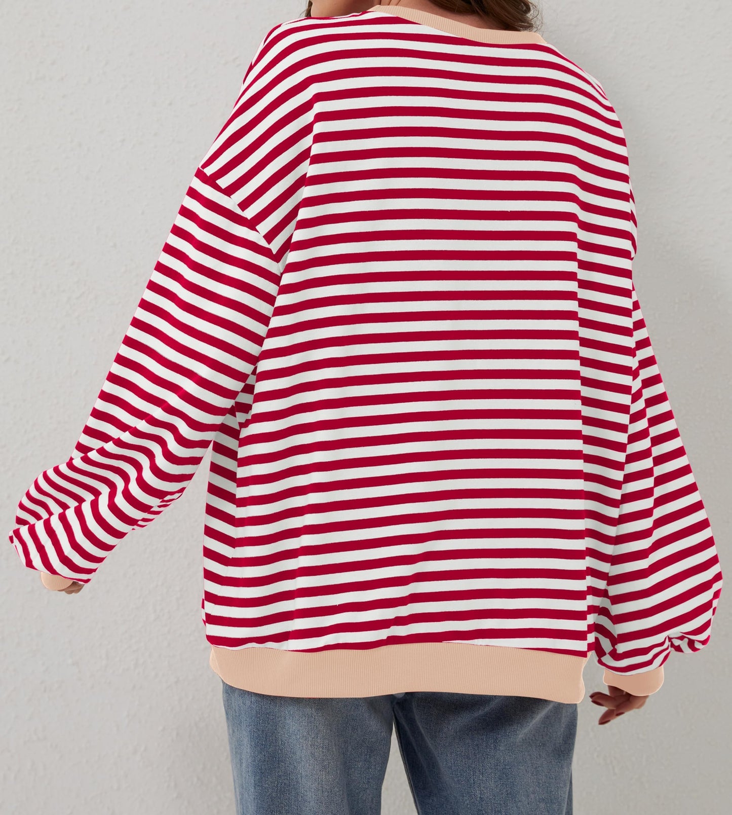 Women's Oversized Striped Color Block Sweatshirt