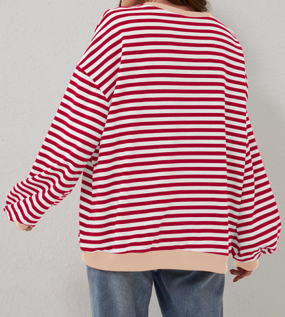 Women's Oversized Striped Color Block Sweatshirt