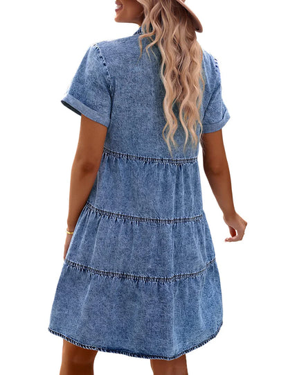 Women's Short Sleeve Button Denim Shirt Dress