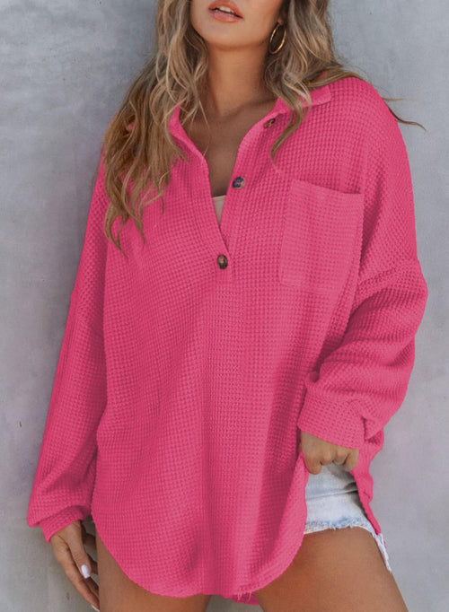 Women's Waffle Knit Henley Button Shirt Jacket(BUY 2 FREE SHIPPING)