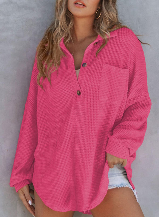 Women's Waffle Knit Henley Button Shirt Jacket(BUY 2 FREE SHIPPING)