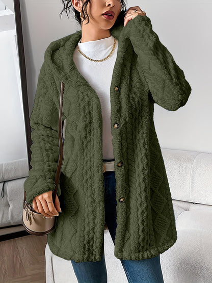 Womens Fuzzy Fleece Button Down Jacket Hooded Open Front Cardigan Sweater(BUY 2 FREE SHIPPING)