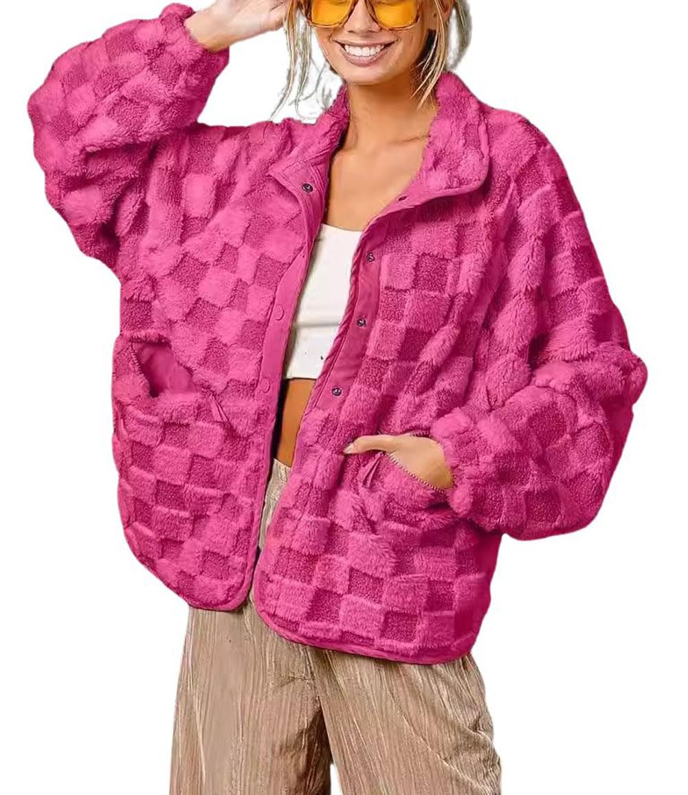 Women's Checkered Fleece Sherpa Jacket