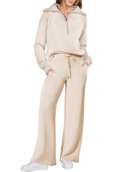 Women's 2 Piece Lounge Matching Set Wide Leg Sweatpant Half Zip Sweatshirt(BUY 2 FREE SHIPPING)