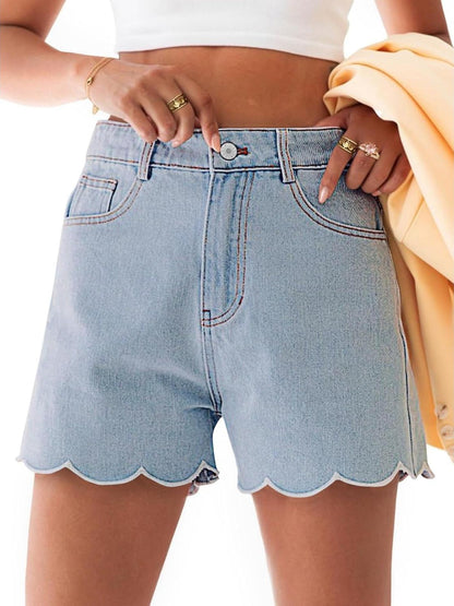 Women's High Waist Scalloped Hem Denim Shorts