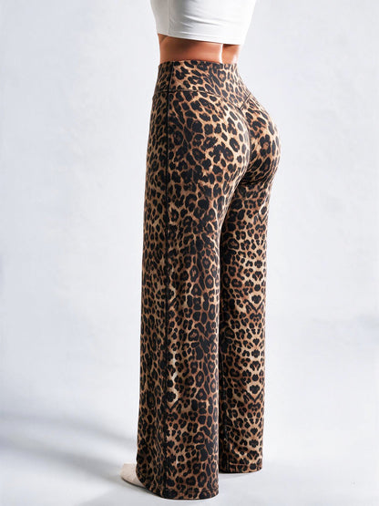 Women’s Light Simple Leopard-Print Wide-Leg Pants