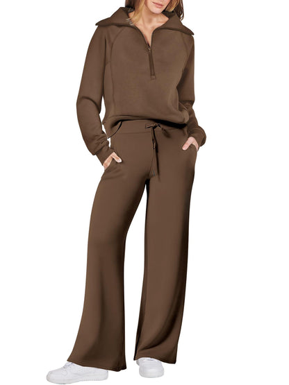 Women's 2 Piece Lounge Matching Set Wide Leg Sweatpant Half Zip Sweatshirt(BUY 2 FREE SHIPPING)