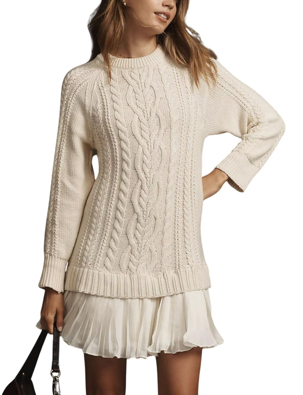Women Crewneck Cable Knit Sweater Mini Dress (Buy 2 Free Shipping)