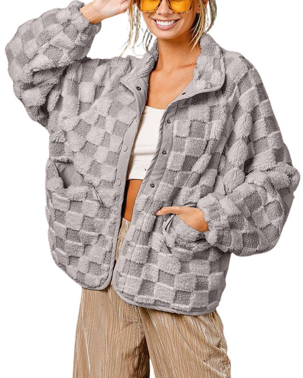Women's Checkered Fleece Sherpa Jacket