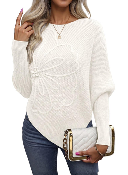 Women's Floral Asymmetrical Knit Poncho Sweater