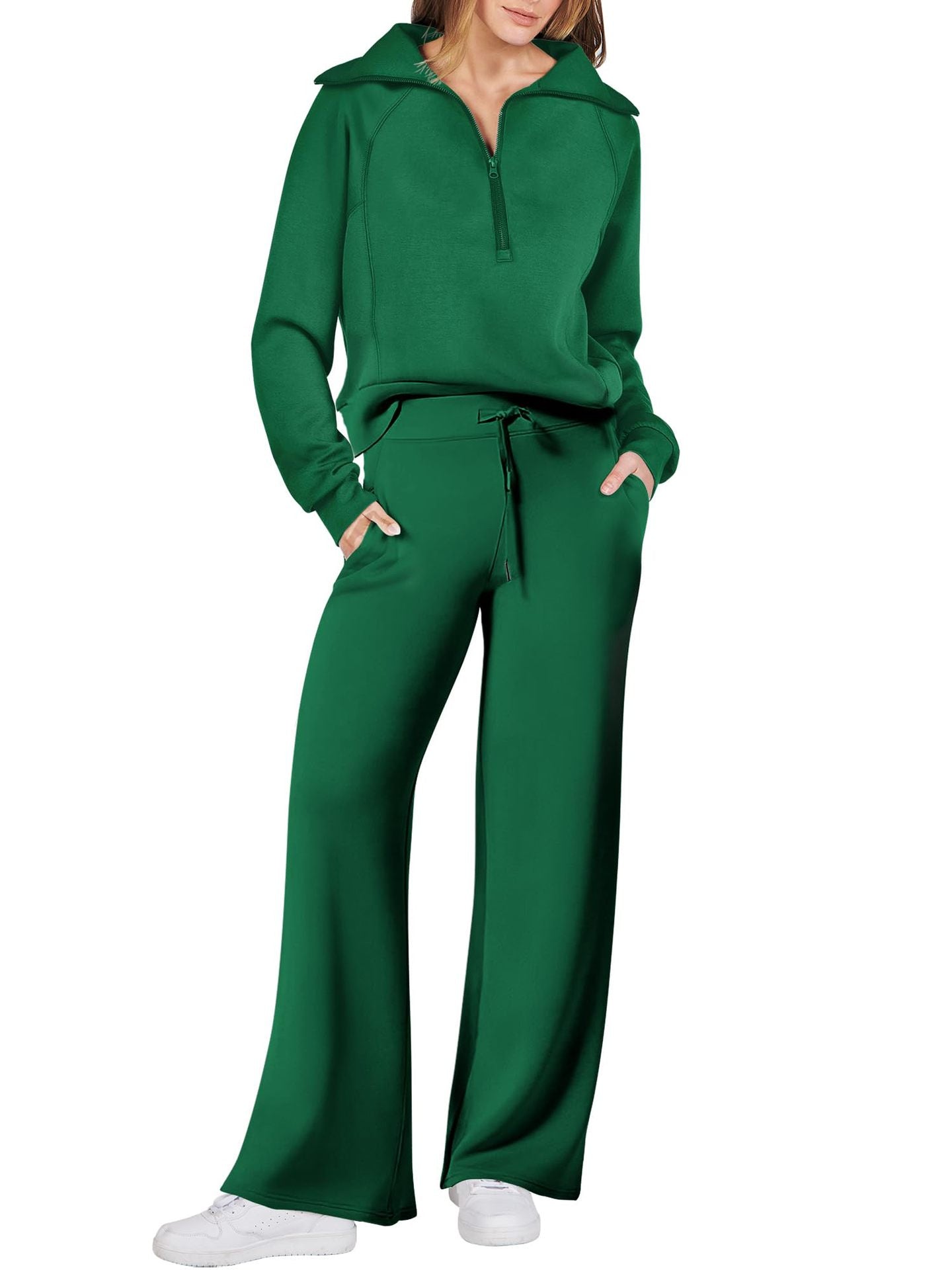 Women's 2 Piece Lounge Matching Set Wide Leg Sweatpant Half Zip Sweatshirt(BUY 2 FREE SHIPPING)