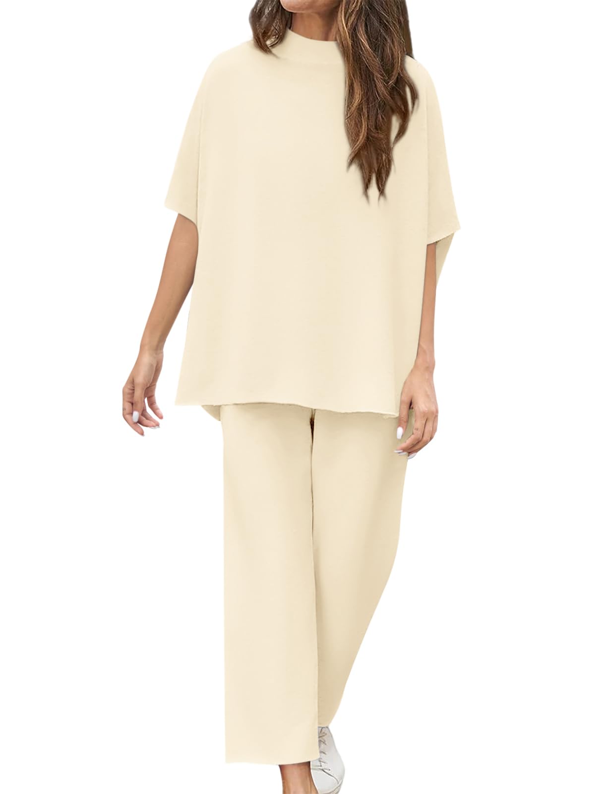 2026 Women's Casual Batwing Sleeve Pullover Top and Wide Leg Set
