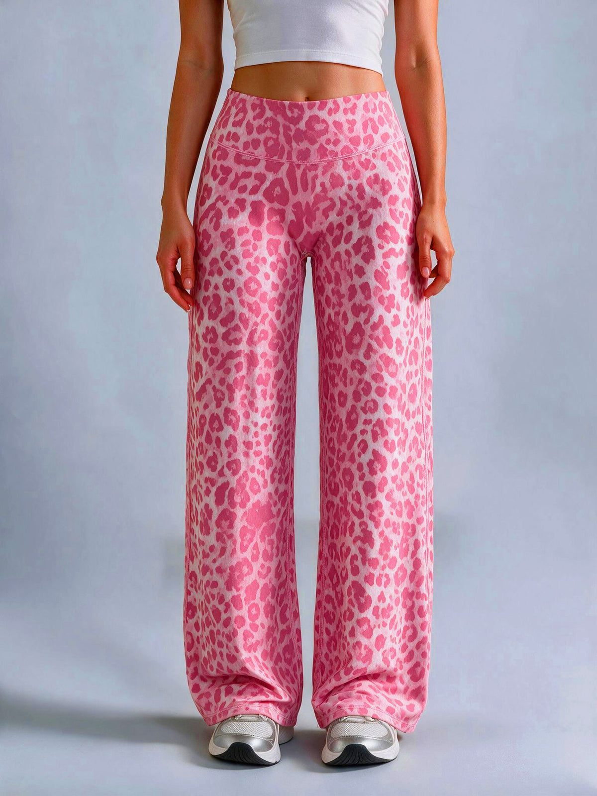 Women’s Light Simple Leopard-Print Wide-Leg Pants