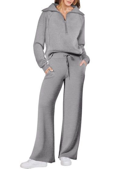Women's 2 Piece Lounge Matching Set Wide Leg Sweatpant Half Zip Sweatshirt(BUY 2 FREE SHIPPING)