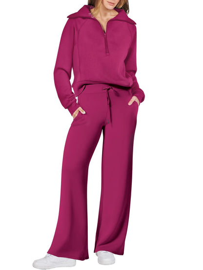 Women's 2 Piece Lounge Matching Set Wide Leg Sweatpant Half Zip Sweatshirt(BUY 2 FREE SHIPPING)
