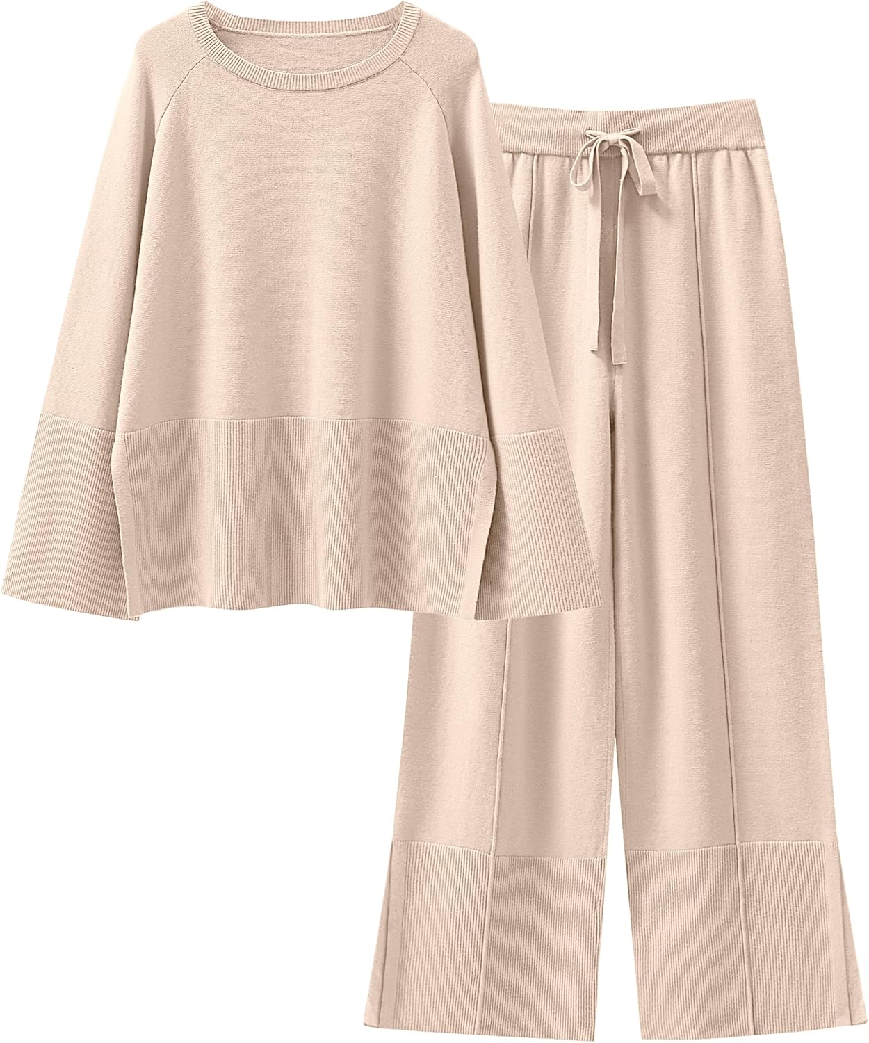 Womens Oversized Knit Sweater Set Wide Leg Pant Cozy Lounge Matching Pajama Sets