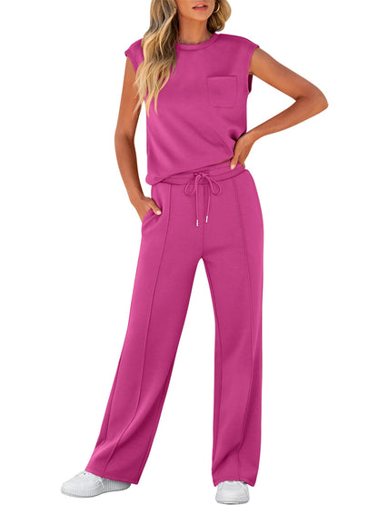 Women's Sleeveless Sweatsuits Matching Wide Leg Tracksuits Lounge Sets