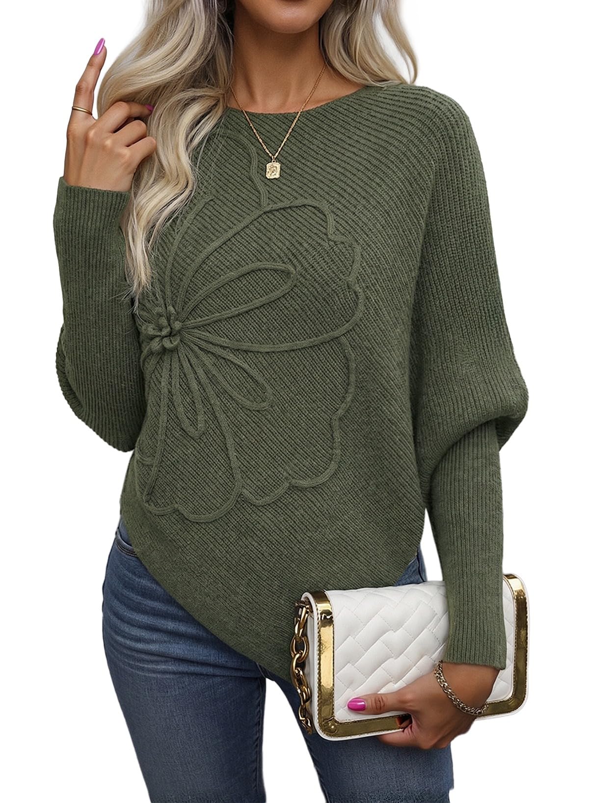Women's Floral Asymmetrical Knit Poncho Sweater