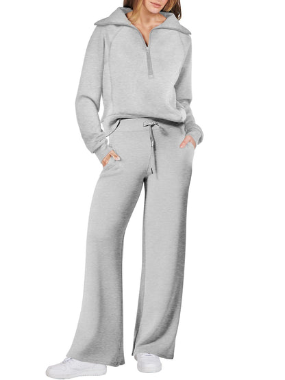 Women's 2 Piece Lounge Matching Set Wide Leg Sweatpant Half Zip Sweatshirt(BUY 2 FREE SHIPPING)