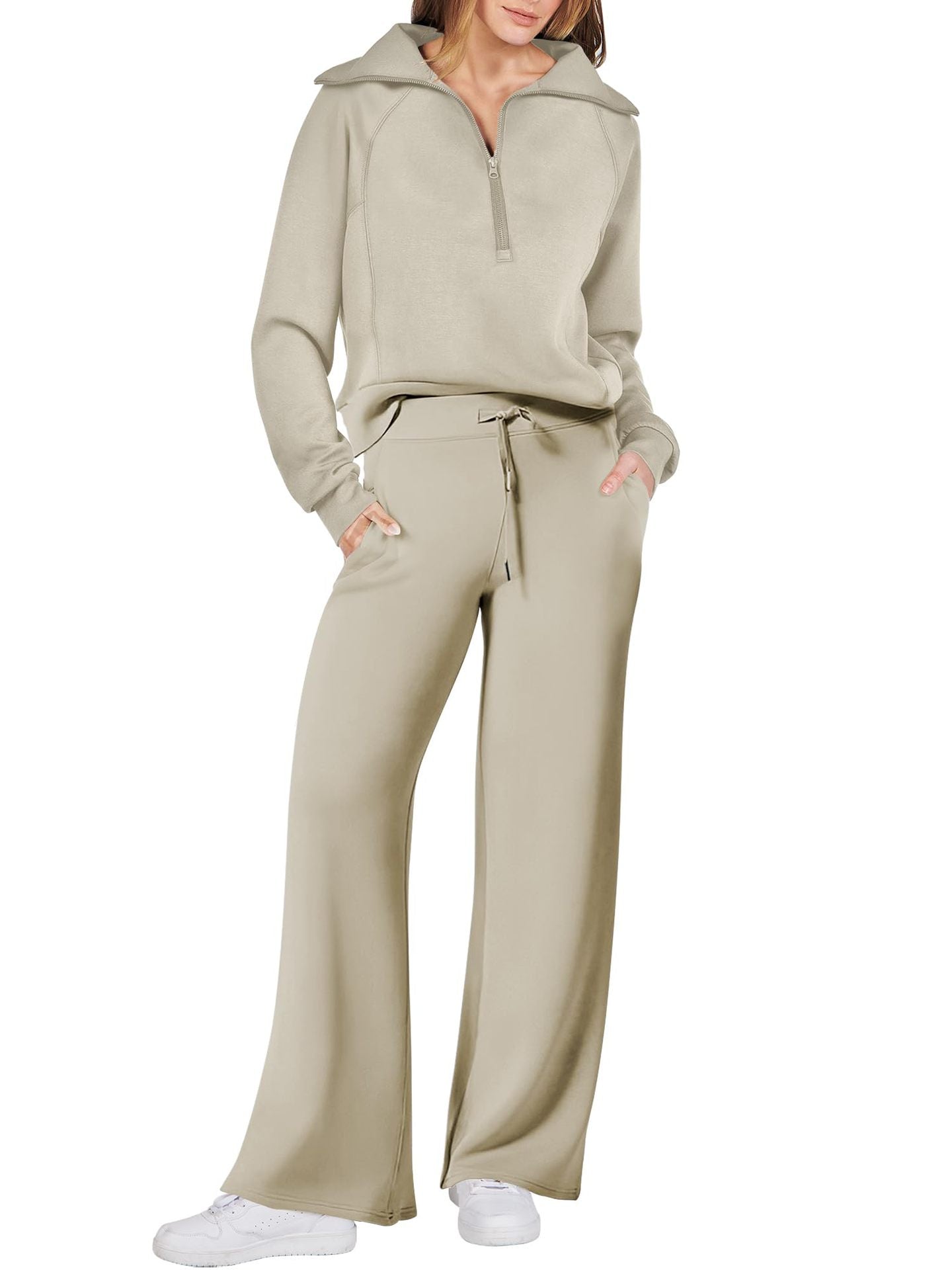 Women's 2 Piece Lounge Matching Set Wide Leg Sweatpant Half Zip Sweatshirt(BUY 2 FREE SHIPPING)