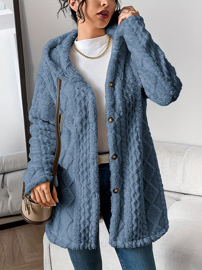 Womens Fuzzy Fleece Button Down Jacket Hooded Open Front Cardigan Sweater(BUY 2 FREE SHIPPING)