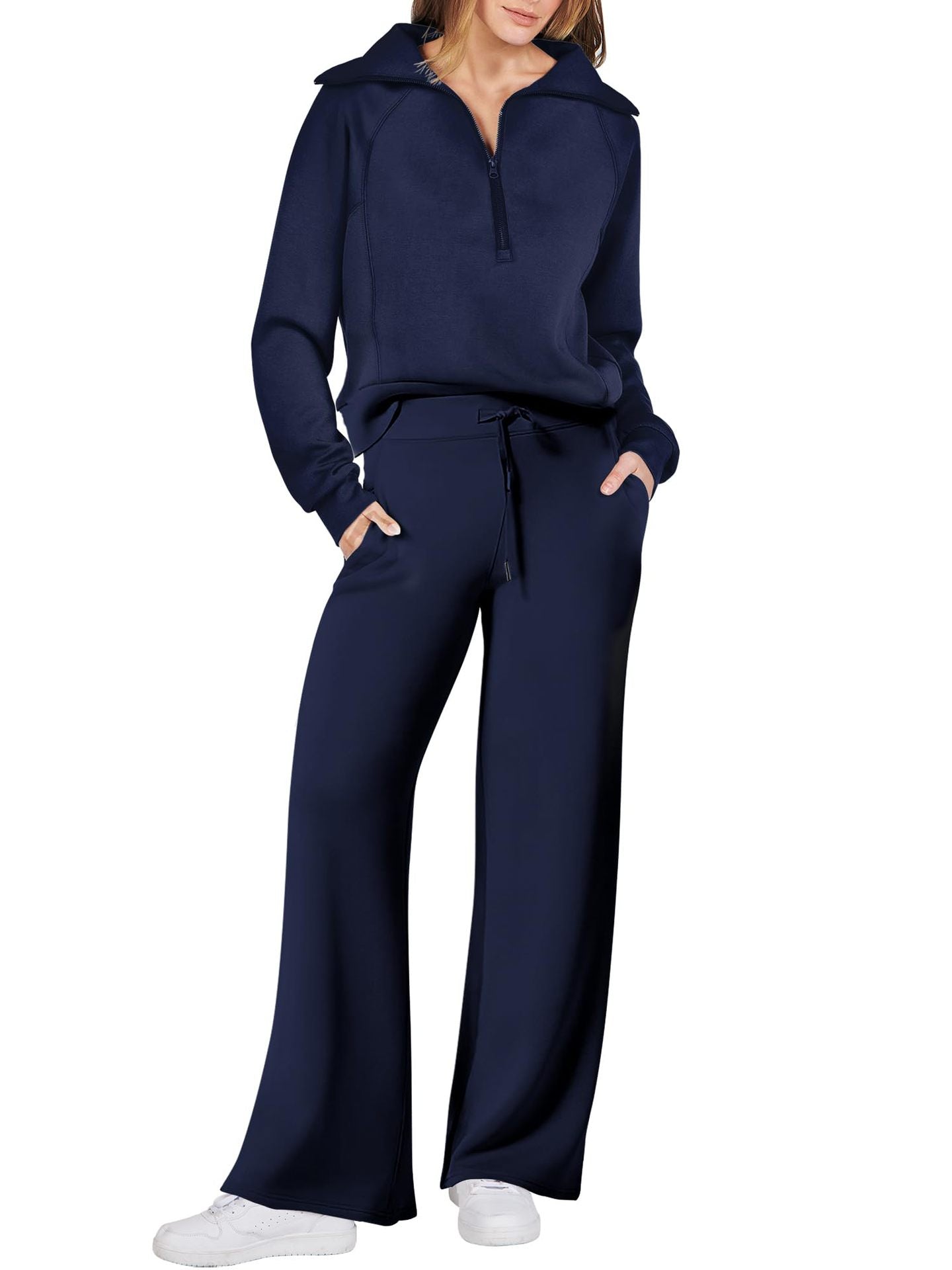 Women's 2 Piece Lounge Matching Set Wide Leg Sweatpant Half Zip Sweatshirt(BUY 2 FREE SHIPPING)