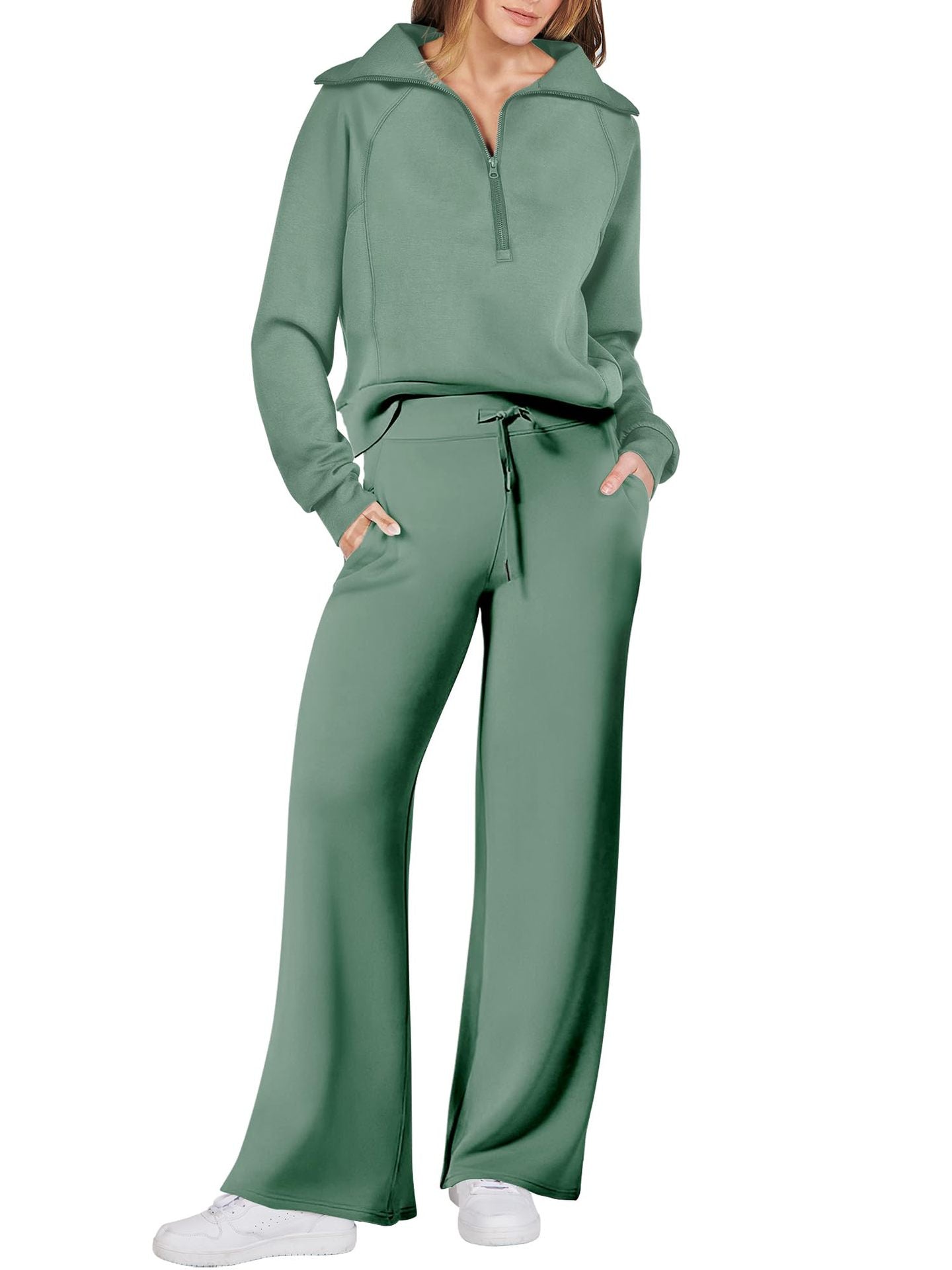 Women's 2 Piece Lounge Matching Set Wide Leg Sweatpant Half Zip Sweatshirt(BUY 2 FREE SHIPPING)