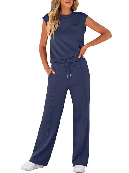 Women's Sleeveless Sweatsuits Matching Wide Leg Tracksuits Lounge Sets