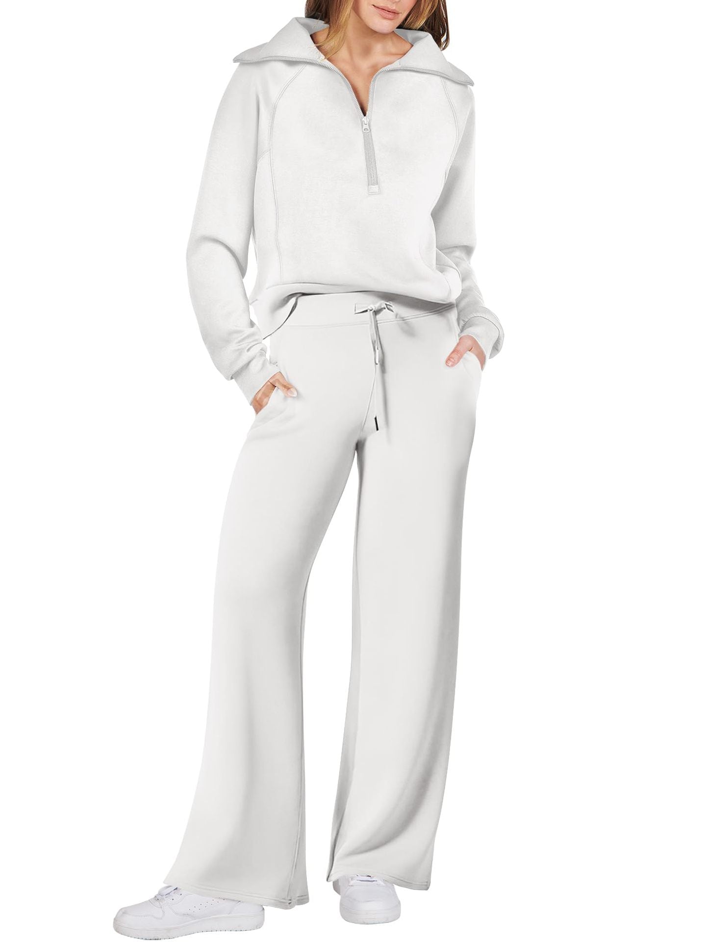 Women's 2 Piece Lounge Matching Set Wide Leg Sweatpant Half Zip Sweatshirt(BUY 2 FREE SHIPPING)