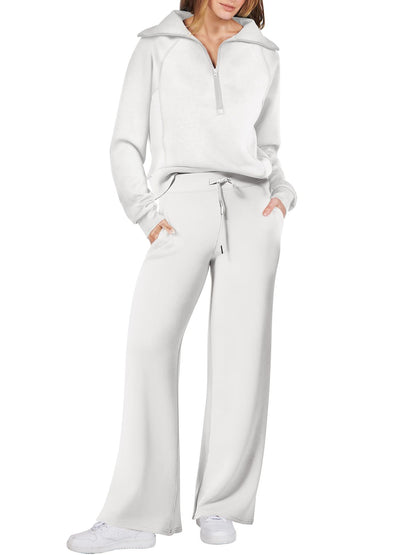 Women's 2 Piece Lounge Matching Set Wide Leg Sweatpant Half Zip Sweatshirt(BUY 2 FREE SHIPPING)