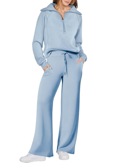 Women's 2 Piece Lounge Matching Set Wide Leg Sweatpant Half Zip Sweatshirt(BUY 2 FREE SHIPPING)