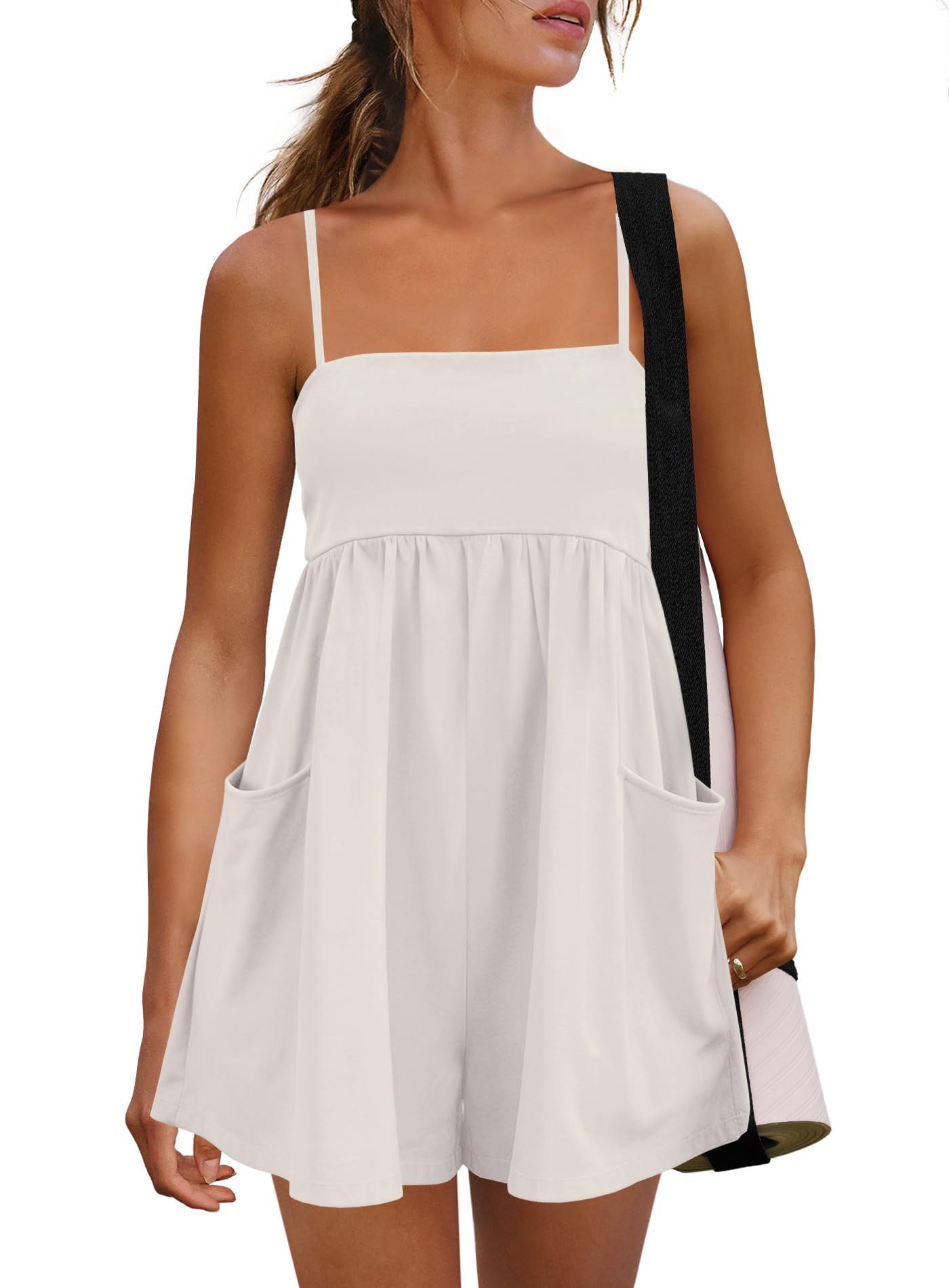 Women's Summer Sleeveless Strappy Athletic Romper-with Pocket