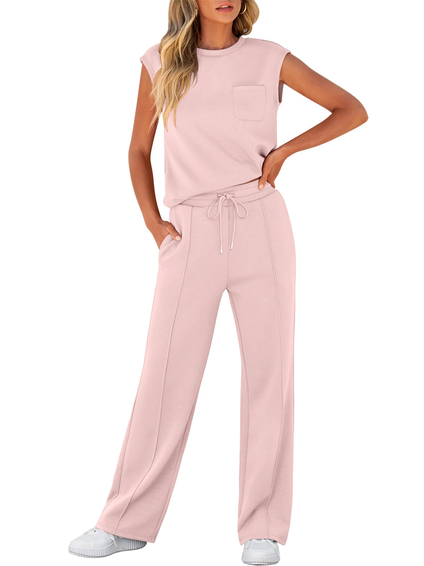 Women's Sleeveless Sweatsuits Matching Wide Leg Tracksuits Lounge Sets
