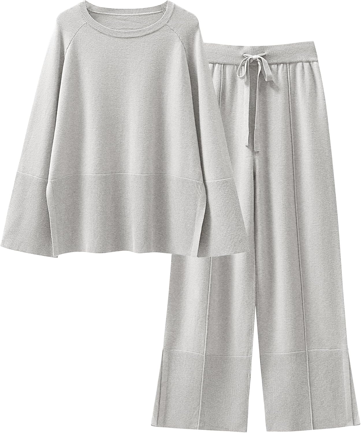 Womens Oversized Knit Sweater Set Wide Leg Pant Cozy Lounge Matching Pajama Sets