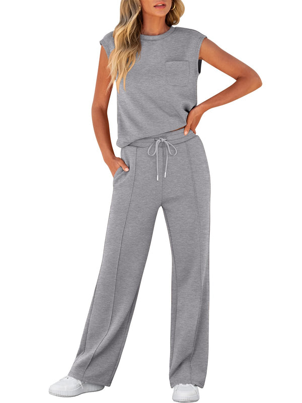 Women's Sleeveless Sweatsuits Matching Wide Leg Tracksuits Lounge Sets