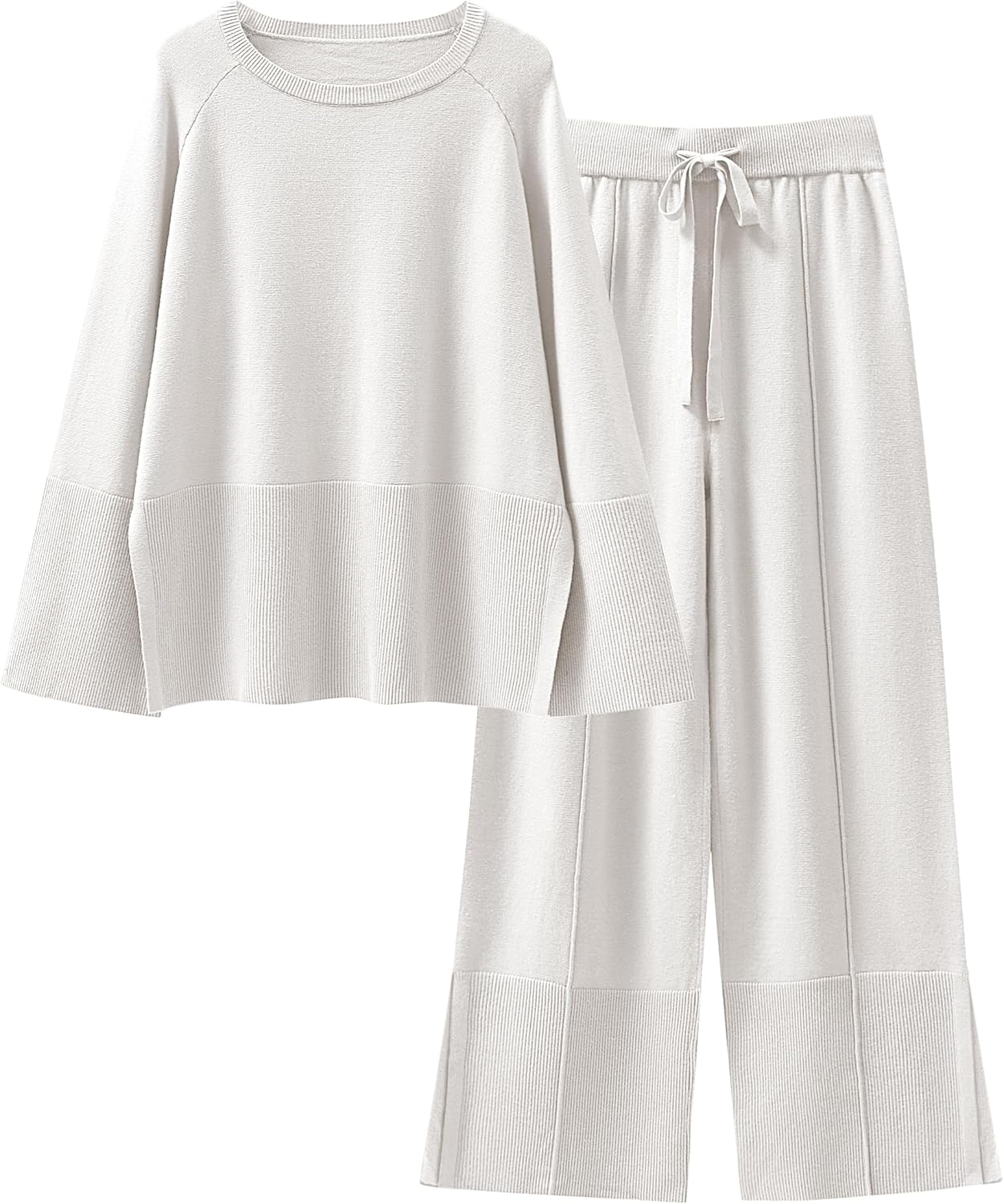 Womens Oversized Knit Sweater Set Wide Leg Pant Cozy Lounge Matching Pajama Sets